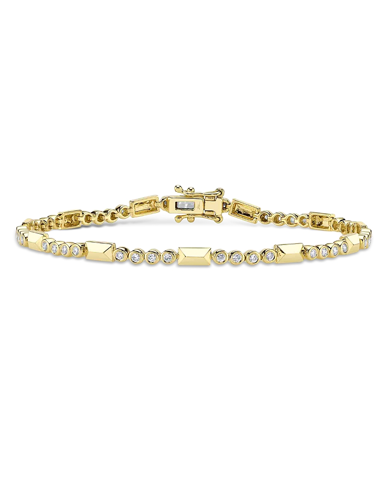 Shop Shy Creation 14k Yellow Gold Bailey Diamond Bezel & Geometric Link Bracelet