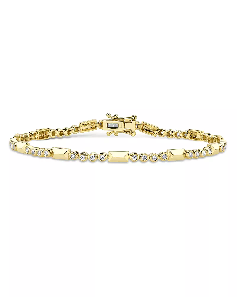 Shy Creation 14K Yellow Gold Bailey Diamond Bezel & Geometric Link Bracelet