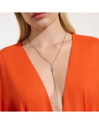 14K Yellow Gold Love Knot Diamond Lariat Necklace, 18-20"