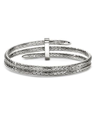 Sterling Silver Spear Diamond Pav&eacute; Double Flex Cuff Bracelet