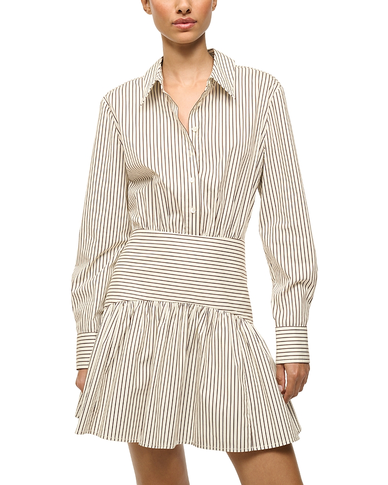 Shop Staud Rocco Mini Dress In Ivory/dark Oak Micro Stripe