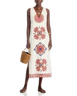Marys Tiles Off White Richilieu Sleeveless Midi Dress