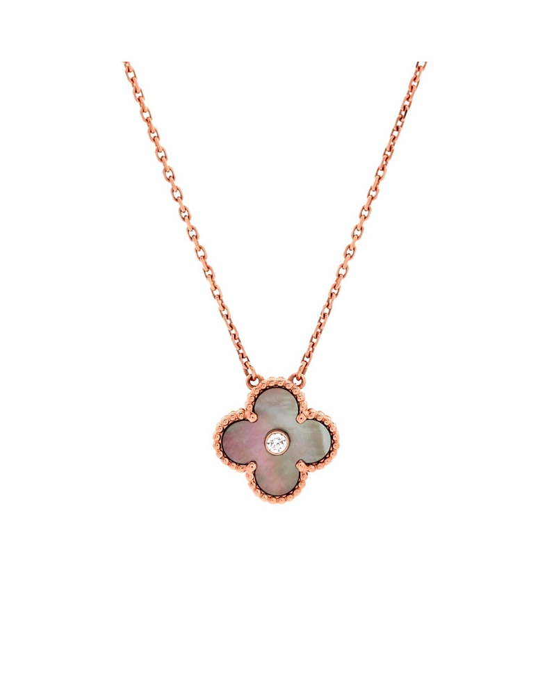 Pre-Owned Van Cleef & Arpels Vintage Alhambra Pendant Necklace 18K Rose Gold and Mother of Pearl with Diamond