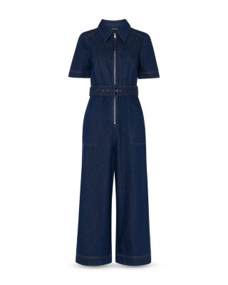Denim Pintuck Belted Jumpsuit