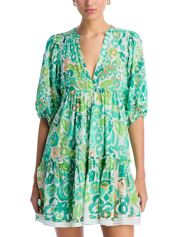 Poupette St Barth Aria Empire Waist Mini Dress In Green Pencillieo