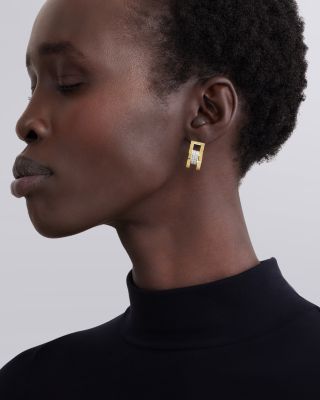 18K Yellow Gold & Sterling Silver Caviar Lux Clip Diamond Pav&eacute; Hoop Earrings - Exclusive 