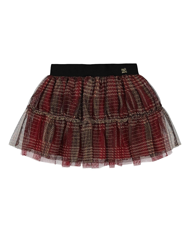 Deux Par Deux Little Girl's Glittering Tulle Skirt Red Plaid In Jester Red
