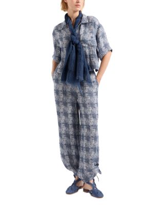 Linen Blend Checkered Trousers