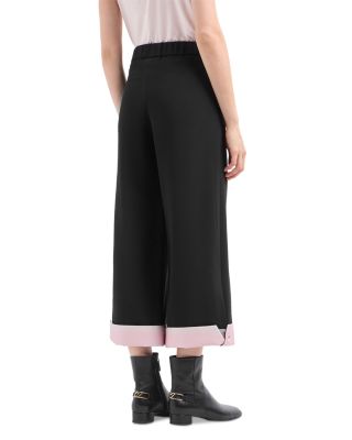 Cropped Trousers with Folded Over Cuffs in Pink Satin
