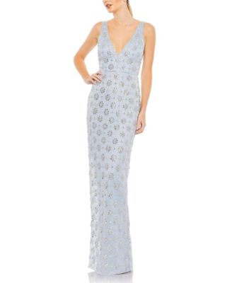 Embellished Mesh V Neck Sleeveless Gown