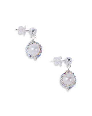 Pearl Octopuss.y - Pearl Drop Crystal & Cultured Freshwater Pearl Drop Earrings in Silver Plated