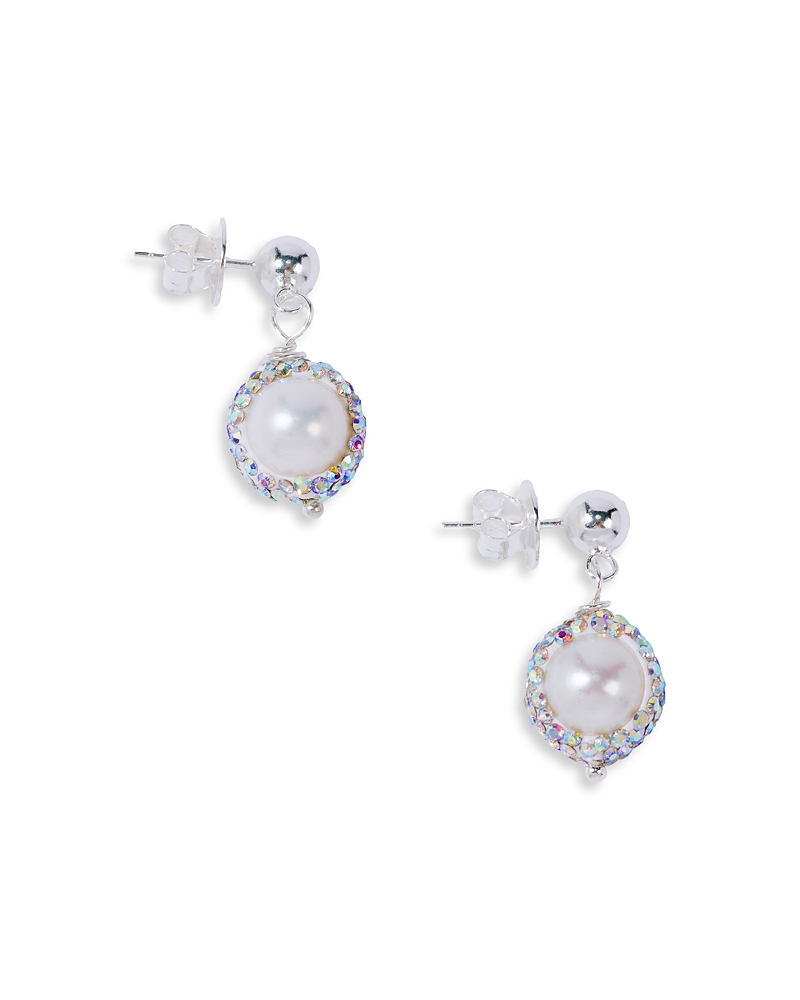 Pearl Octopuss.y Pearl Octopuss. Y Pearl Drop Crystal & Cultured Freshwater Pearl Drop Earrings In Silver Plated In Silver
