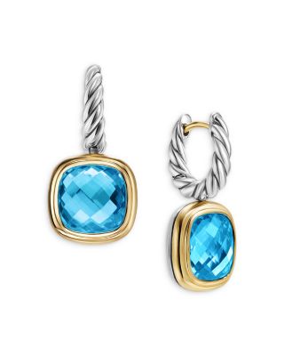 Albion&reg; Drop Earrings in Sterling Silver with 18K Yellow Gold and Blue Topaz, 10mm