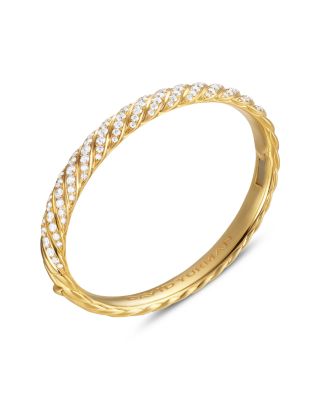 Sculpted Cable Bangle Bracelet in 18K Yellow Gold with Diamonds, 8mm