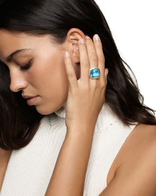 Albion&reg; Ring in Sterling Silver with 18K Yellow Gold and Blue Topaz, 15mm