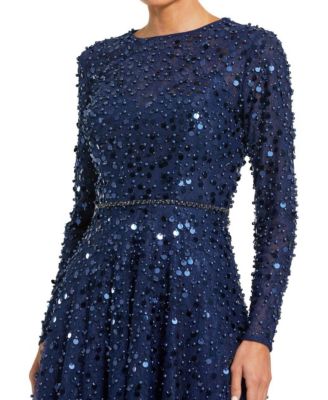  Feather Detail Embellished Sequin Gown