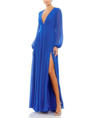 Mac Duggal - V-Neck Illusion Long Sleeve Chiffon Gown