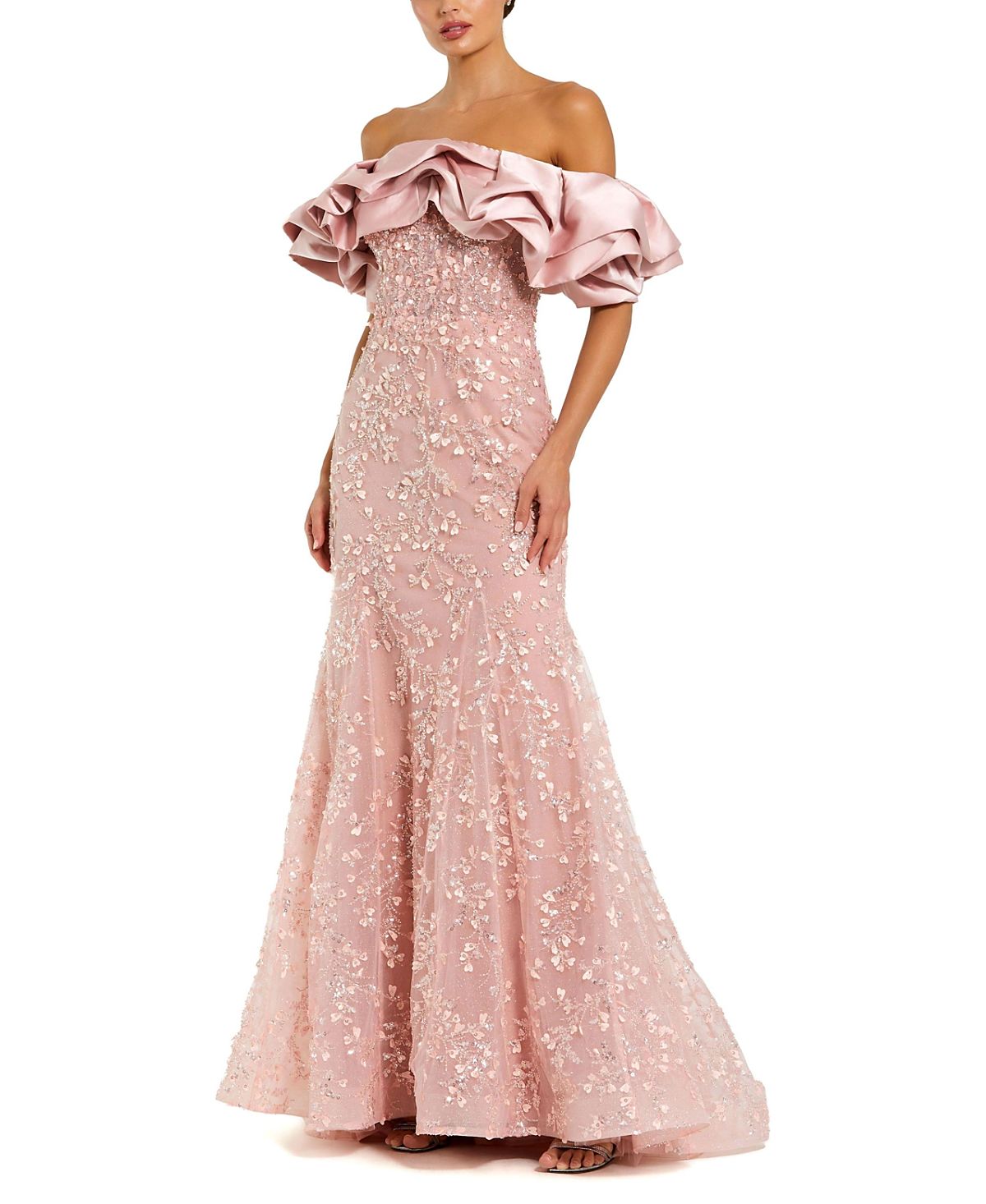 Mac Duggal Beaded Applique Off the Shoulder Mermaid Gown
