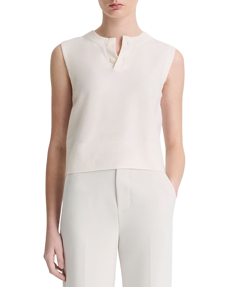 Vince Henley Sleeveless Sweater In Off White
