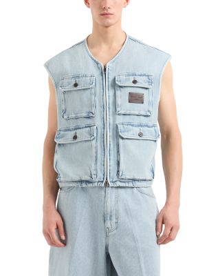 Regular Fit Jacquard Denim Cargo Vest