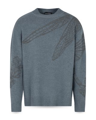 Plain Knit Embroidered Dragonfly Pullover Crewneck Sweater