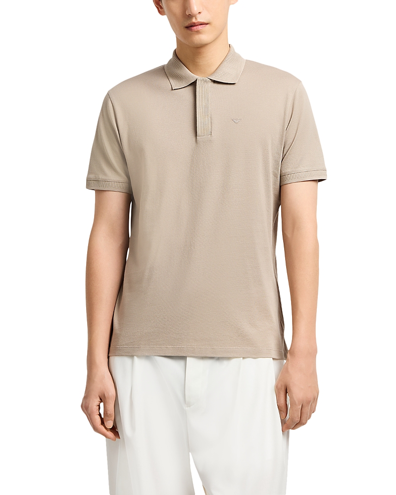 Emporio Armani Logo Cotton Polo Shirt In Light Beige