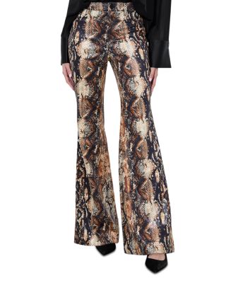 Alice and Olivia - Cristena Faux Leather Snakeskin Print Flare Leg Pants