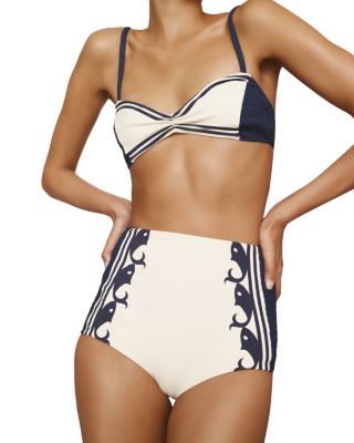 Alémais - Smocked Bralette Bikini Top & Marine Smocked Boyleg Brief Bikini Bottom
