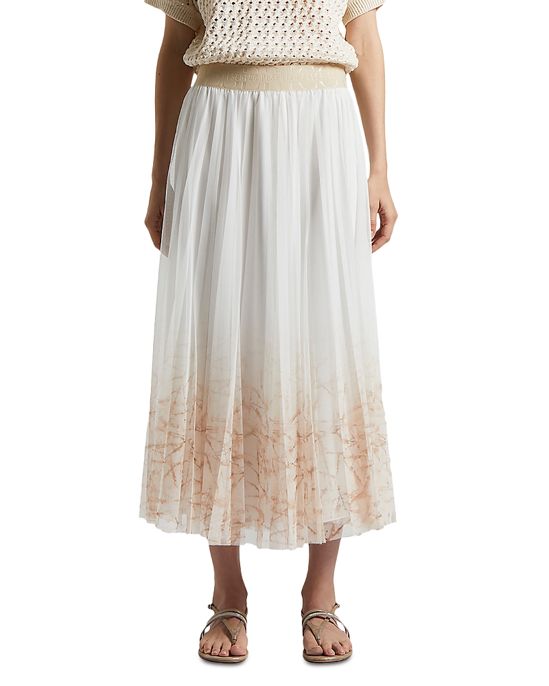 Peserico Pleated Voile Midi Skirt In Cloud White
