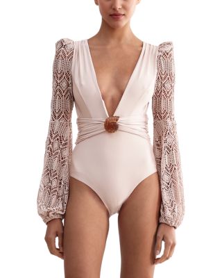 Seashell Long Sleeve One Piece Swimsuit