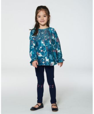 Girls' Long Sleeve Viscose Printed Fairy Unicorn Blouse - Big Kid