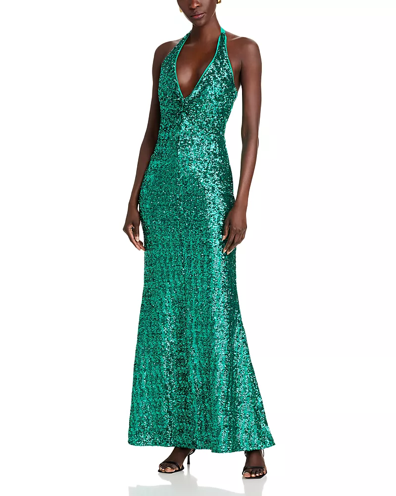 Chiara Boni La Petite Robe Ryushi Sequined Halter Gown