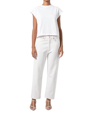 90&#39;s Mid Rise Cropped Straight Leg Jeans in Fortune Cookie