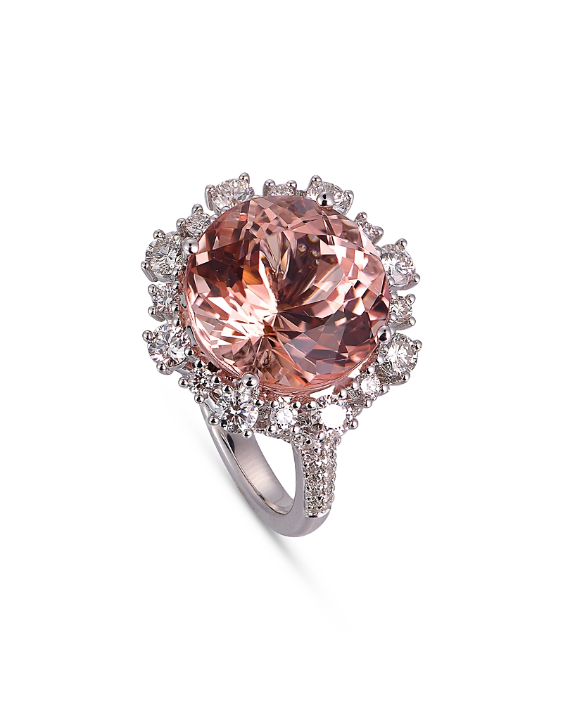 Bloomingdale's Fine Collection Morganite & Diamond Statement Ring In 18k White Gold In Red/white