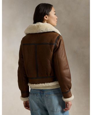 Leather Trim Shearling Aviator Jacket