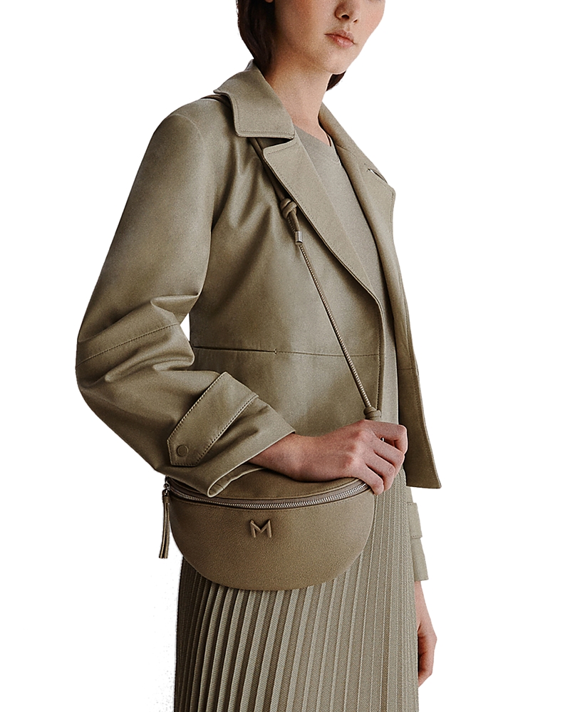 Shop Marella Monochrome Fiorina Leather Moto Jacket In Kaki