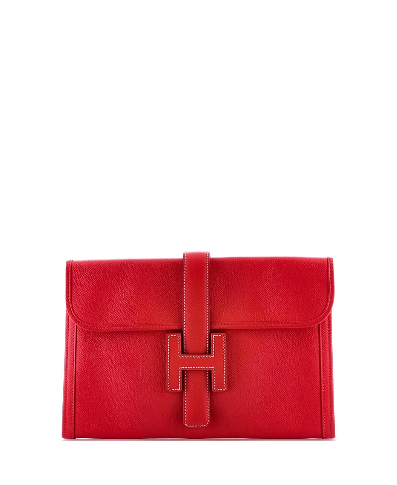 Pre-owned Pre-owned Hermes Hermes Pm Jige Clutch Epsom In Red