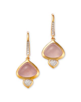 18K Yellow Gold Trisolina Rose Quartz & Diamond Drop Earrings