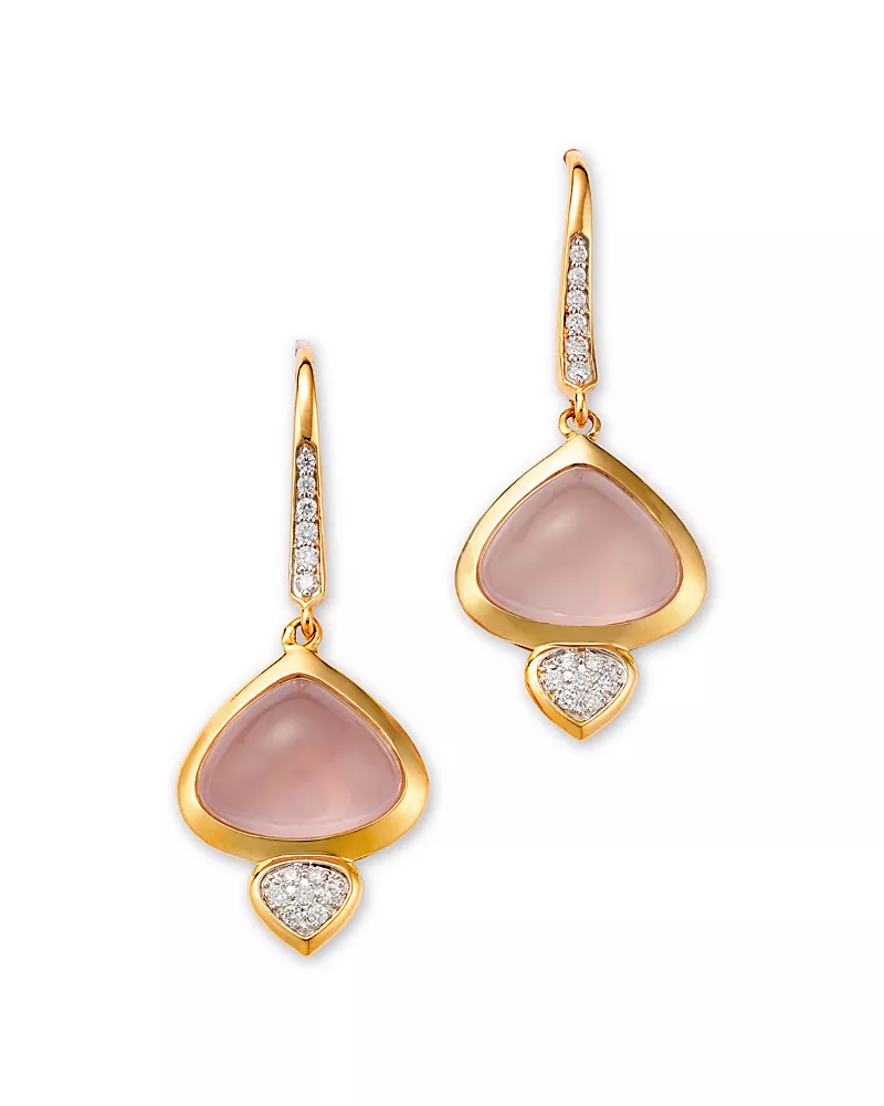 Marina B 18K Yellow Gold Trisolina Rose Quartz & Diamond Drop Earrings