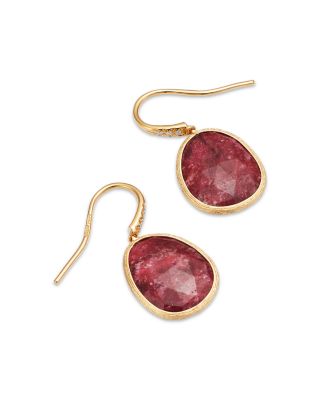 18K Yellow Gold Lunaria Color Thulite & Diamond Drop Earrings