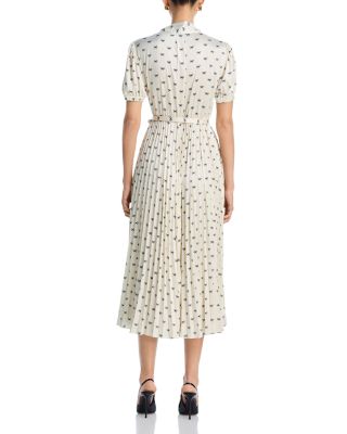 Satin Bow Print Midi Dress