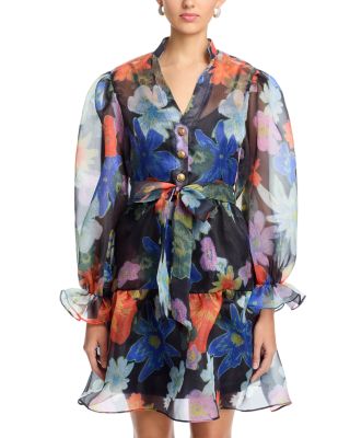 Organza V Neck Tiered Dress