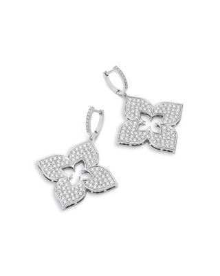 18K White Gold Venetian Princess Diamond Pav&eacute; Quatrefoil Drop Earrings