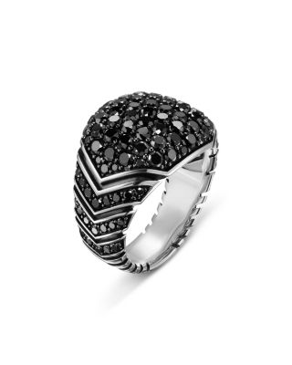 Men's Chevron Signet Ring in Sterling Silver with Black Diamonds, 18mm