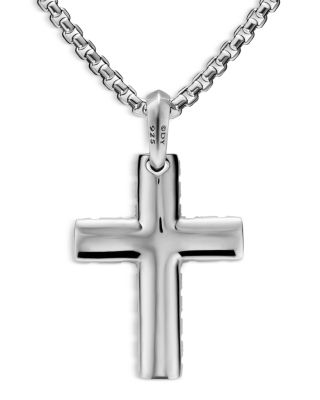 Men's Chevron Cross Pendant in Sterling Silver with Black Diamonds, 36mm