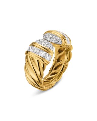 Sculpted Cable Open Cocktail Ring in 18K Yellow Gold with Diamonds, 12.4mm