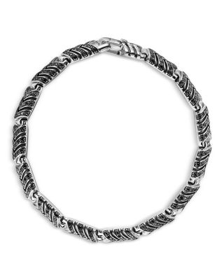 Men's Chevron Link Bracelet in Sterling Silver with Black Diamonds, 7.6mm