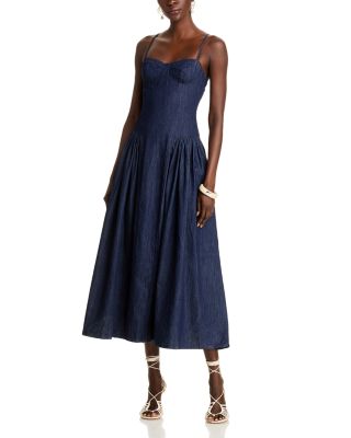 AQUA - Denim Bustier Midi Dress - Exclusive
