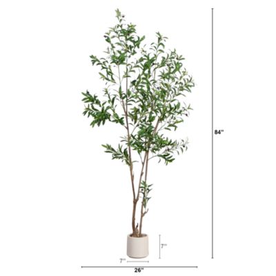 7&#39; Artificial Minimalist Olive Tree in White Decorative Planter