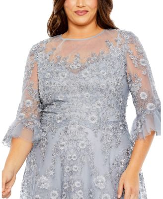  Plus High Neck Flutter Sleeve Embellished A-Line Gown